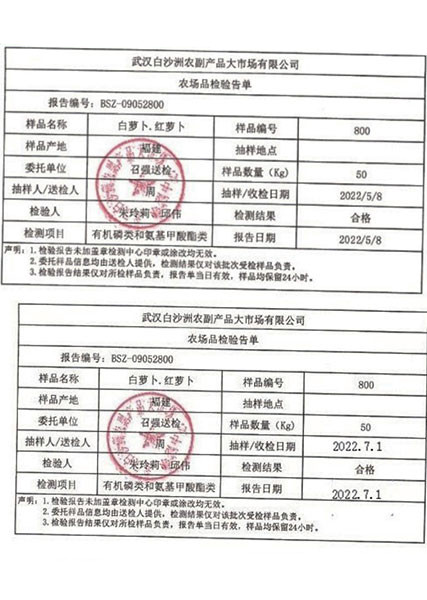 農(nóng)場品檢驗告單